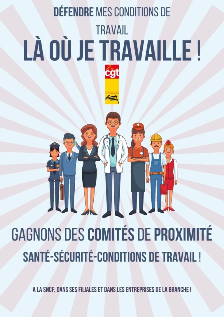Cheminots réclamant la mise en place de comités de proximité santé, sécurité et conditions de travail